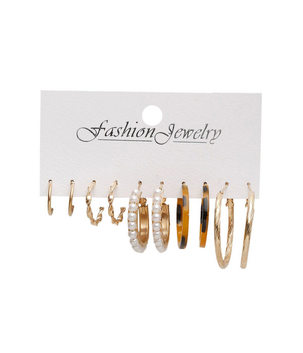 Set of 5 Gold-Plated Circular Half Hoop Earrings